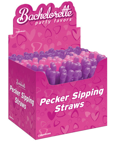 Bachelorette Party Favors Pecker Sipping Straws - Asst. Colors Display of 144