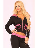 Pink Lipstick Loungwear Lace Trim Cropped Hoodie