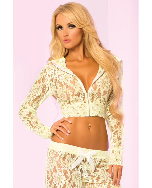 Pink Lipstick Loungwear Luxurious Lace Cropped Hoodie