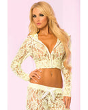 Pink Lipstick Loungwear Luxurious Lace Cropped Hoodie