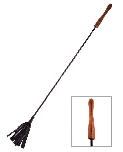Rouge Leather Riding Crop w-Wooden Handle - Black