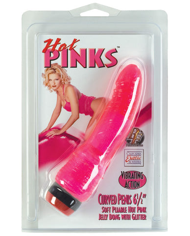 Hot Pinks Curved Jelly Vibrating 6.5" Dildo
