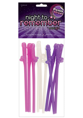 Night to Remember Risque Straws - Asst. Colors Pack of 10 by sassigirl