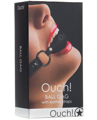 Shots Ouch Ball Gag w-Leather Straps - Black