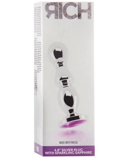 Shots Rich 4.8" Butt Plug w-Crystal - Silver-Purple Sapphire