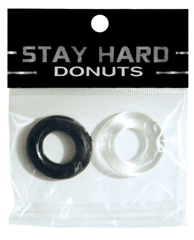 Ignite Thick Power Stretch Donut Cock Ring - Clear-Black Pack of 2