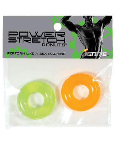 Ignite Thick Power Stretch Donut Cock Ring - Orange-Green Pack of 2
