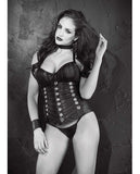 Faux Leather Pdded Push Up Corset w/Undr Wred Cps, Grommets, Lace Up Back & G-String