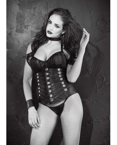 Faux Leather Pdded Push Up Corset w/Undr Wred Cps, Grommets, Lace Up Back & G-String