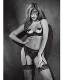 Eyelash Lace Under Wired Shlf Bra, Grter Blt, G-String, Psties, Msk,Fshnet Stckings